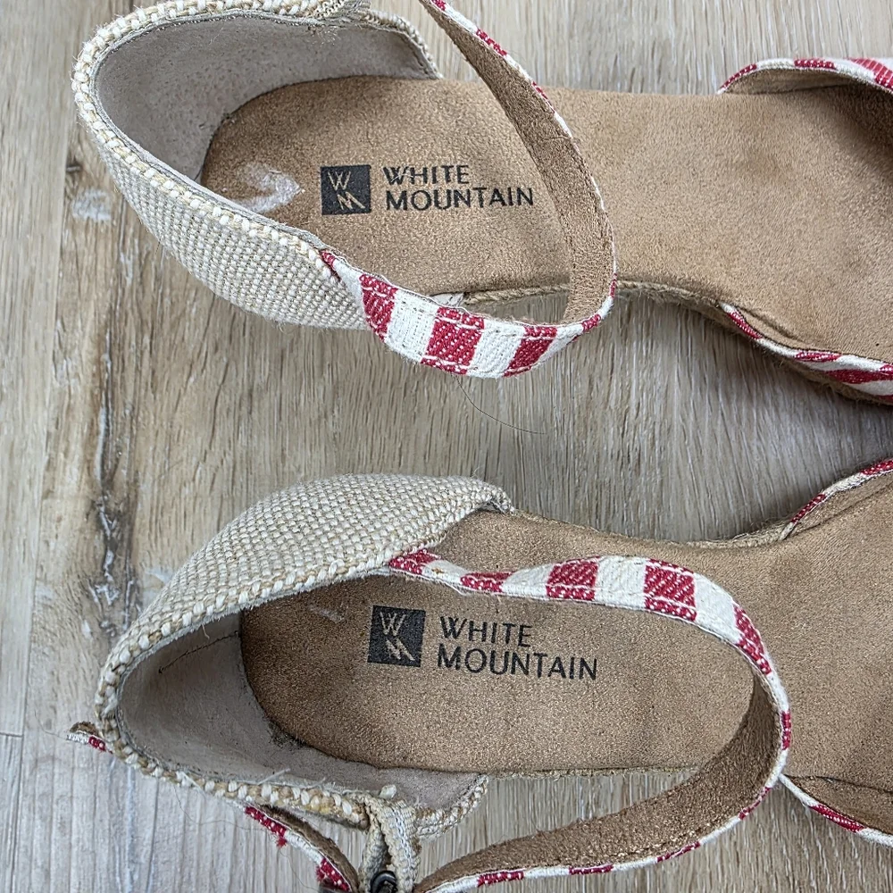 White Mountain Striped Red Espadrille Wedge Sandals